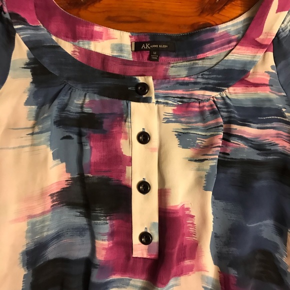Anne Klein Purple Blue Silk 3/4 Sleeve Blouse, EUC, M - Picture 5 of 15